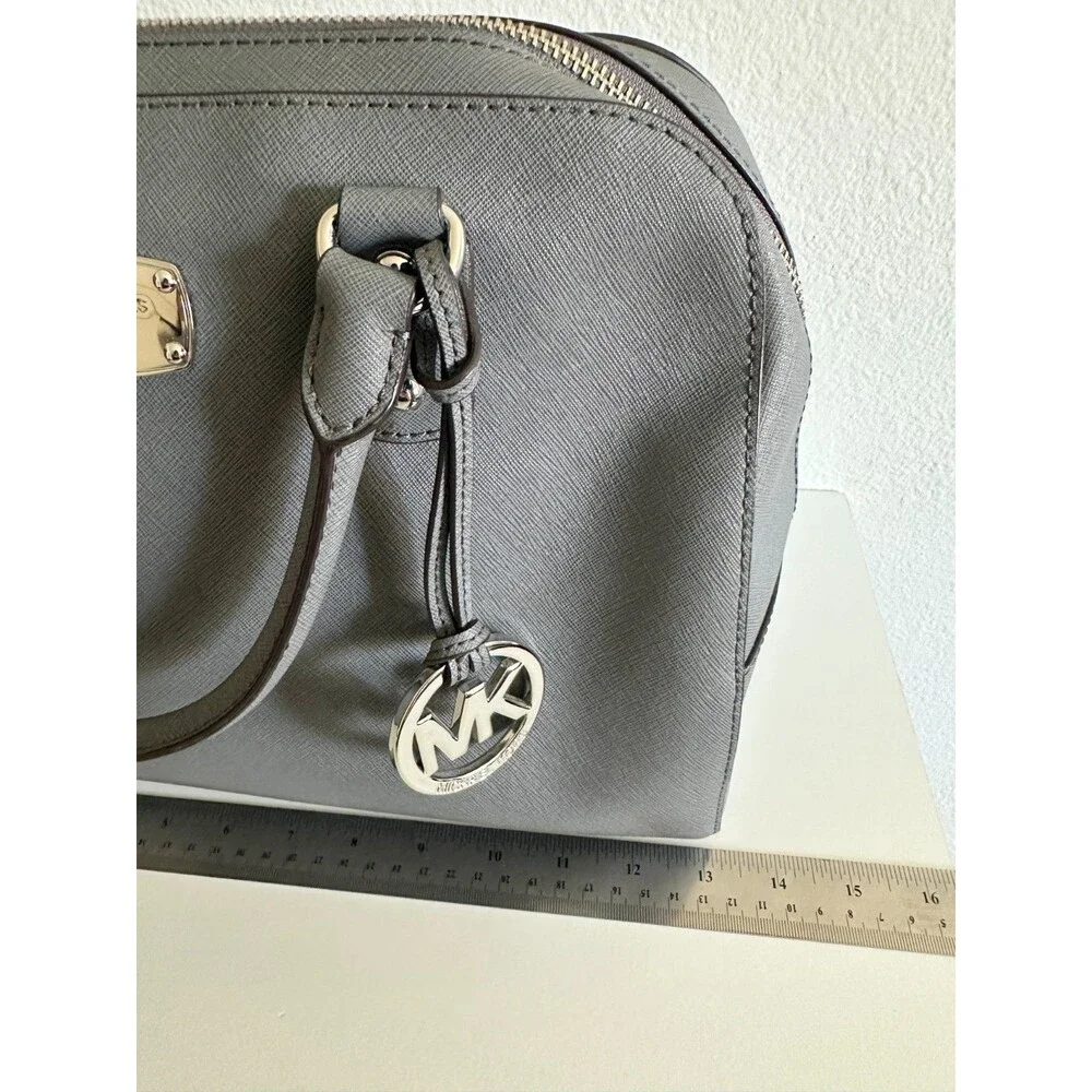 Michael Kors Saffiano Large Dome Satchel Purse Gray Crossbody Detachable Strap